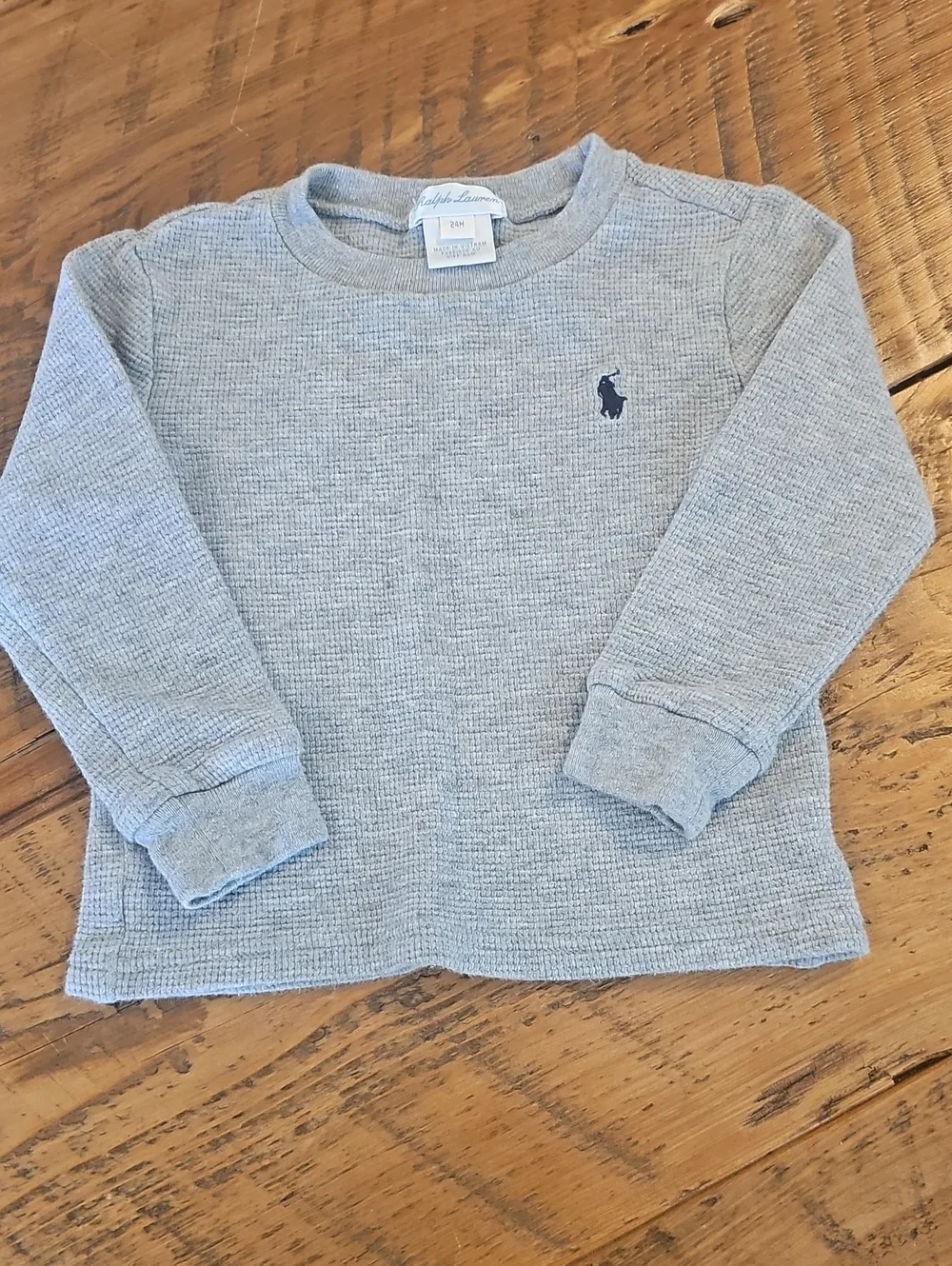 Ralph Lauren Baby Grey Waffle Knit Long-Sleeve Top